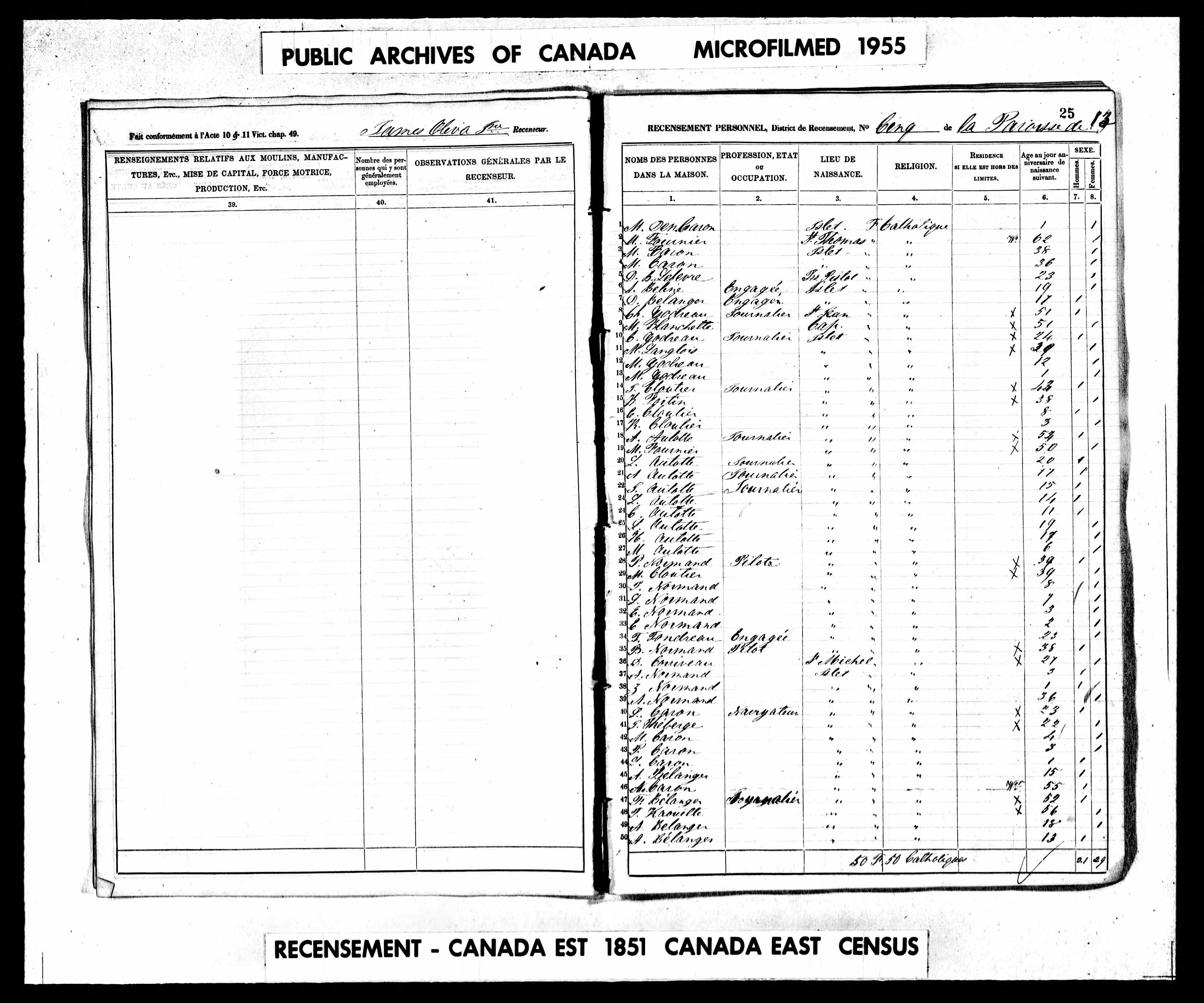 Recensement canadien 1851