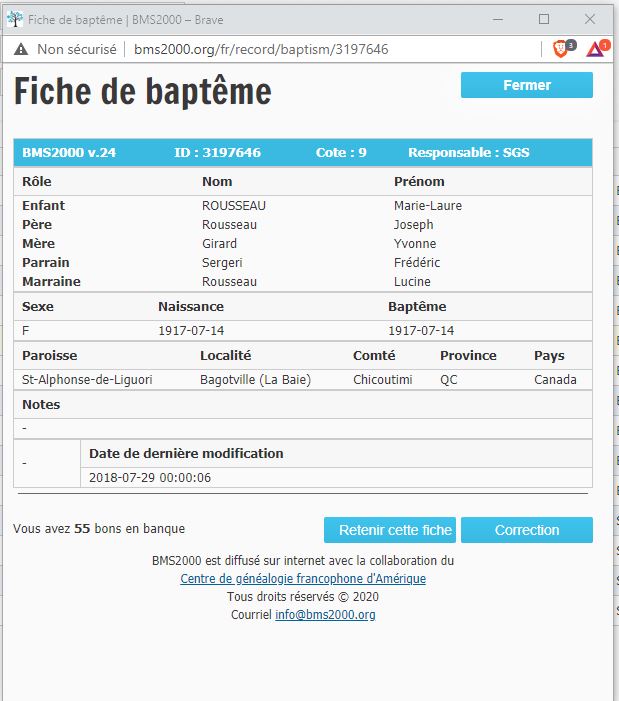 Fiche de baptême de la base de données BMS2000