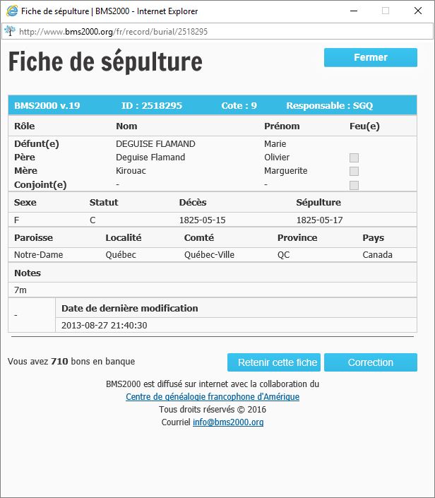 Fiche de sépulture de la base de données BMS2000 Fiche de sépulture de la base de données BMS2000