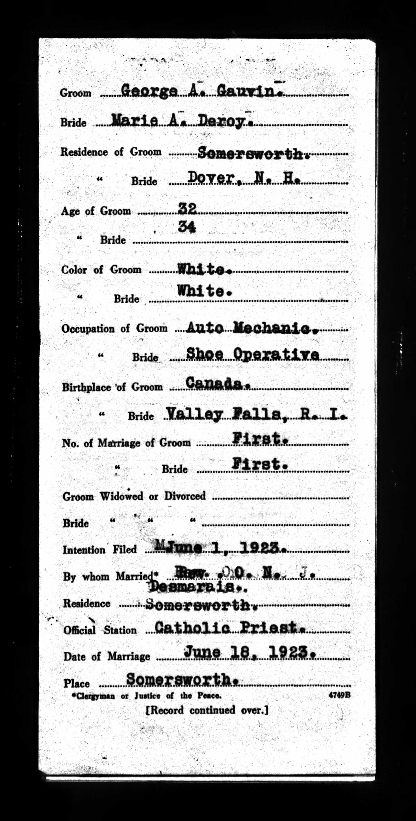 Enregistrement du mariage, recto Enregistrement du mariage, recto