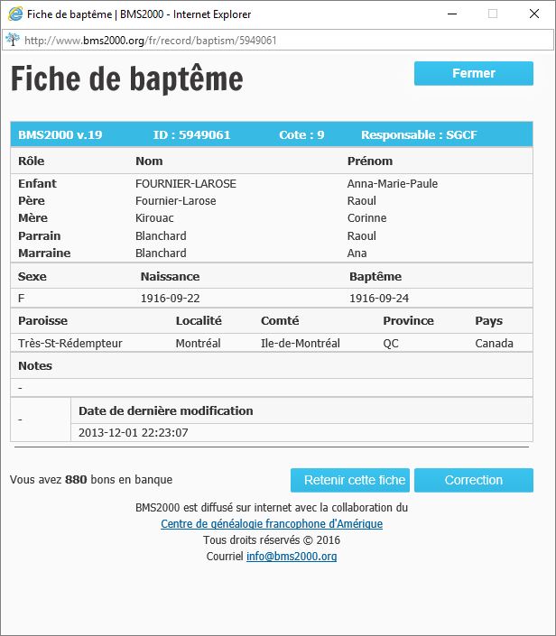 Fiche de baptême de la base de données BMS2000