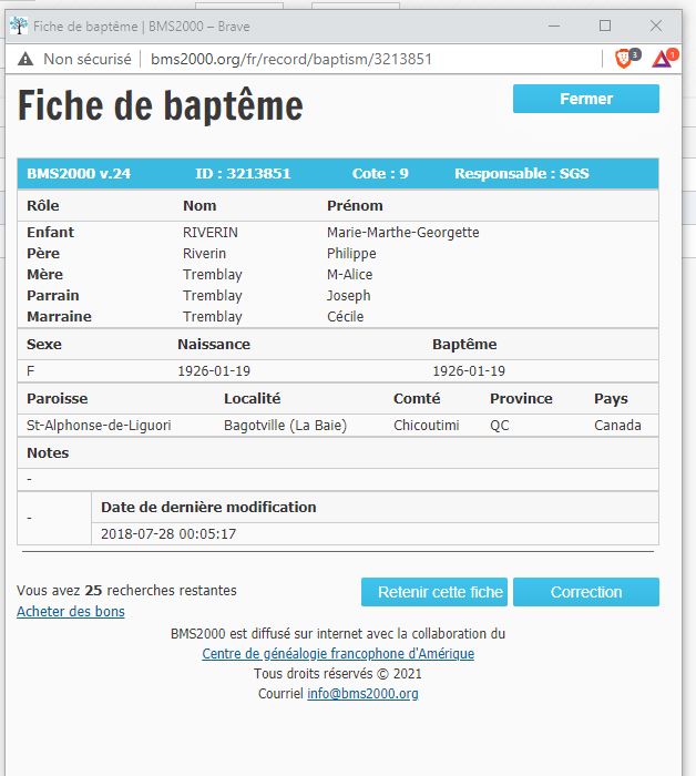 Fiche de baptême de la base de données BMS2000