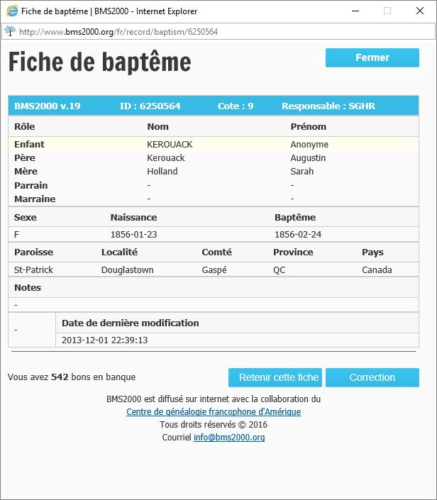 Fiche de baptême de la base de données BMS2000