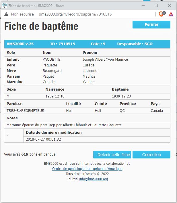 Fiche de baptême de la base de données BMS2000