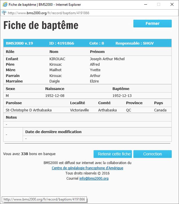 Fiche de baptême de la base de données BMS2000