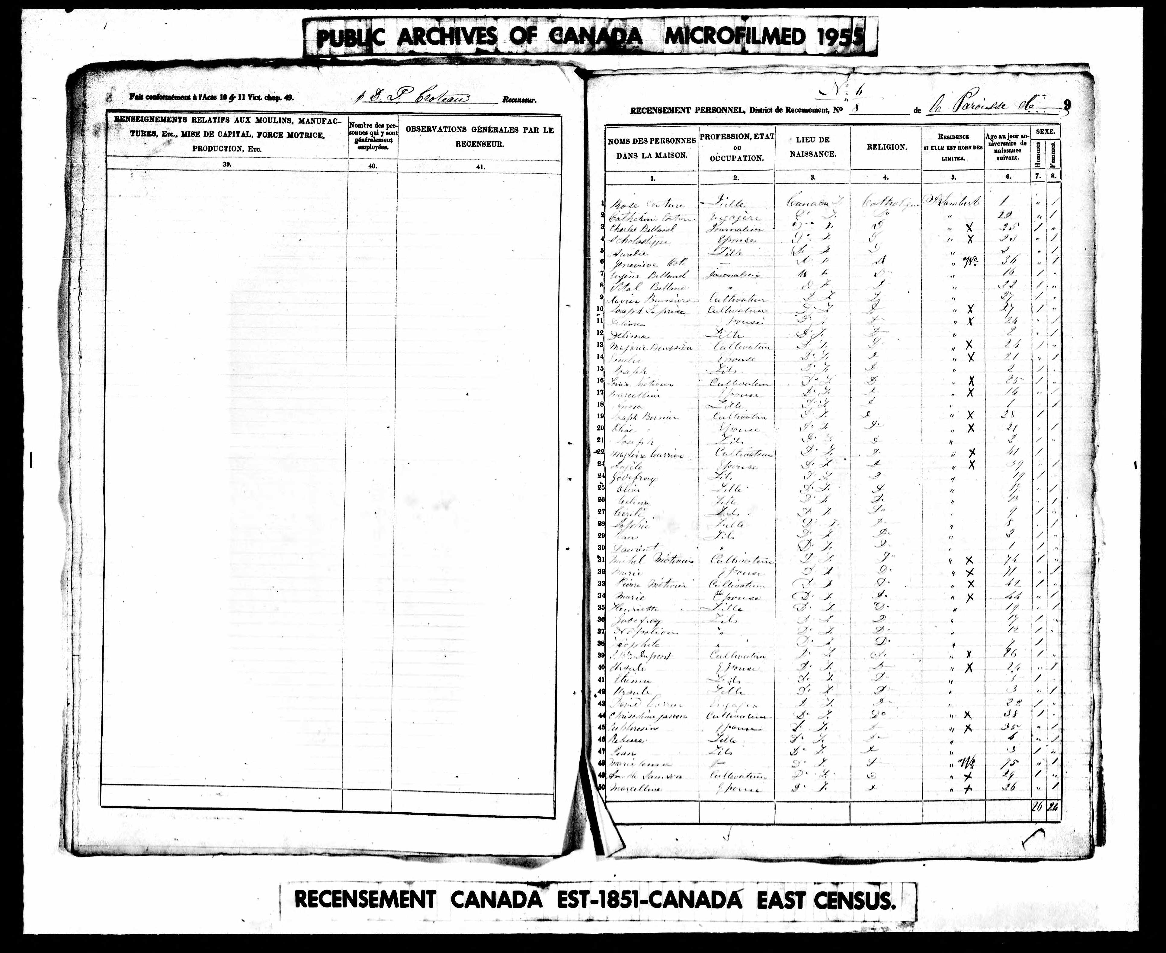 Recensement canadien 1851