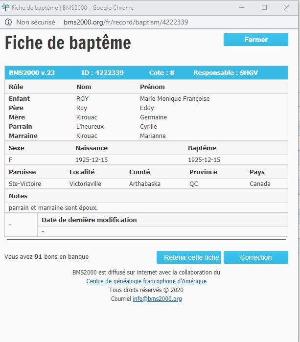 Fiche de baptême de la base de données BMS2000