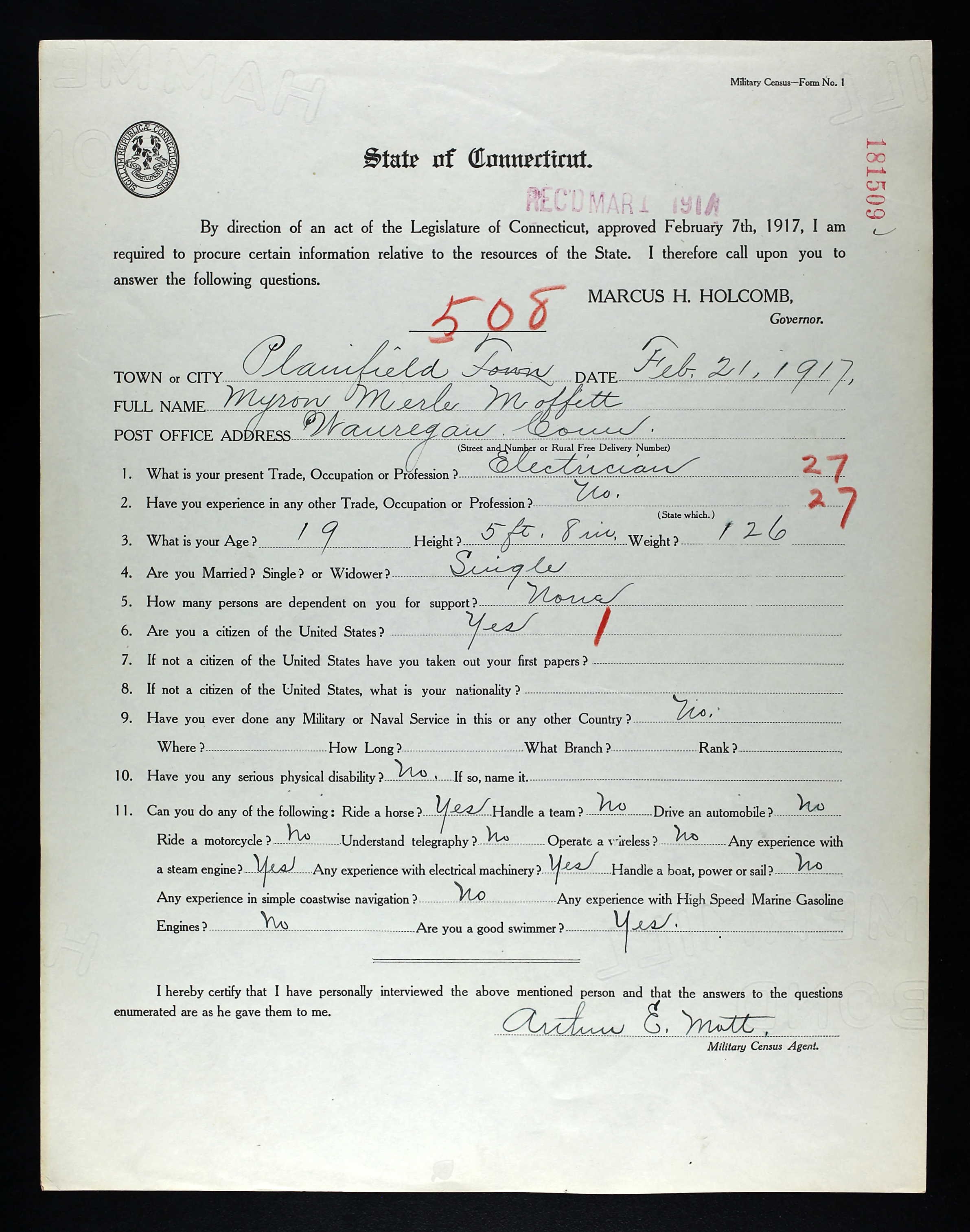 Recensement militaire du Connecticut 1917