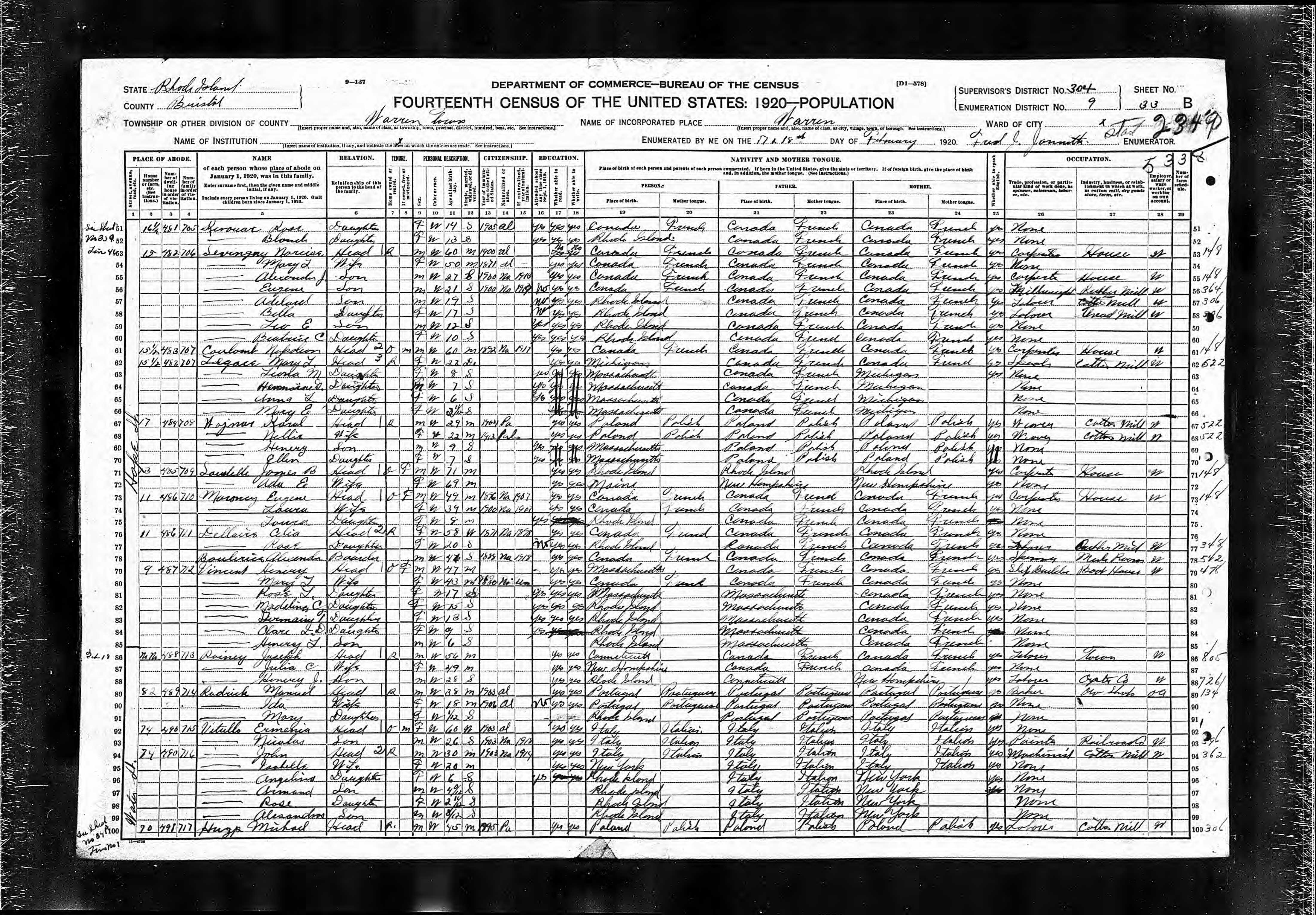 Recensement fédéral américain 1920