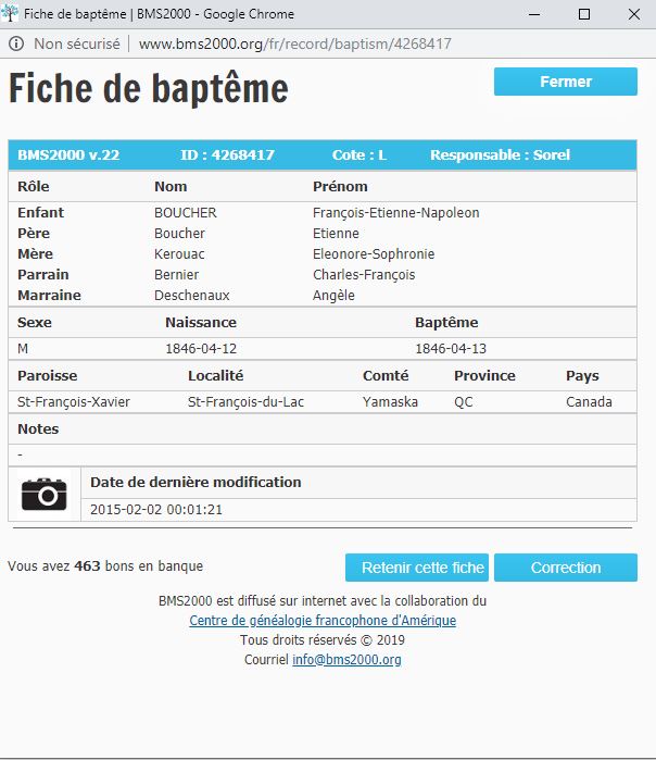 Fiche de baptême de la base de données BMS2000