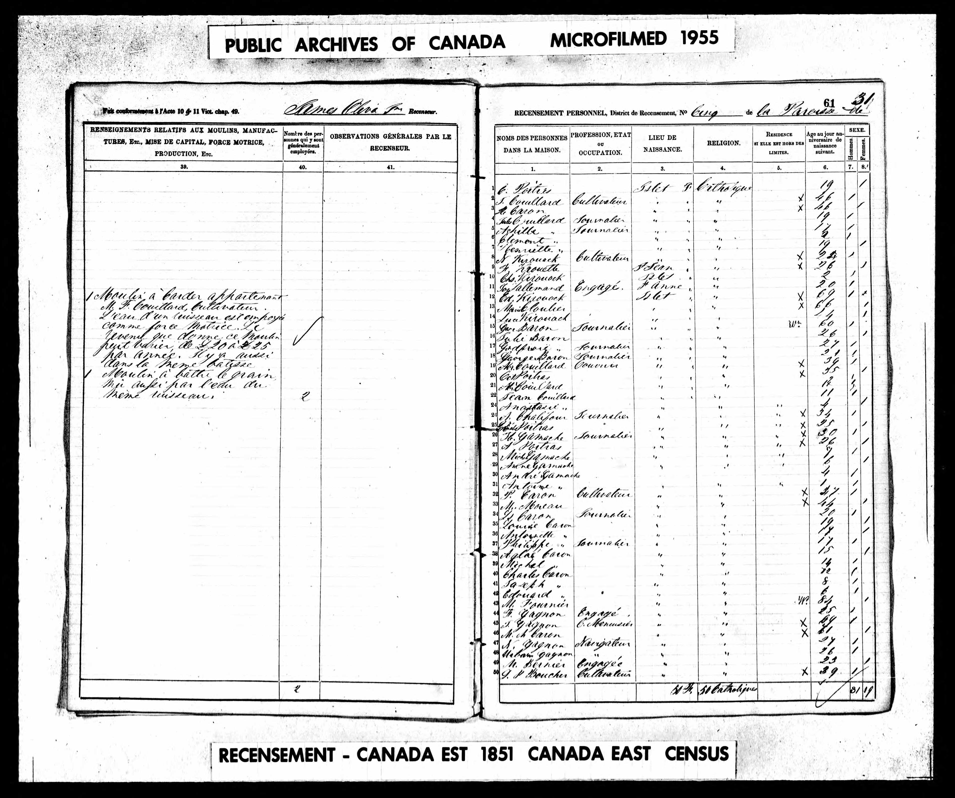 Recensement canadien 1851