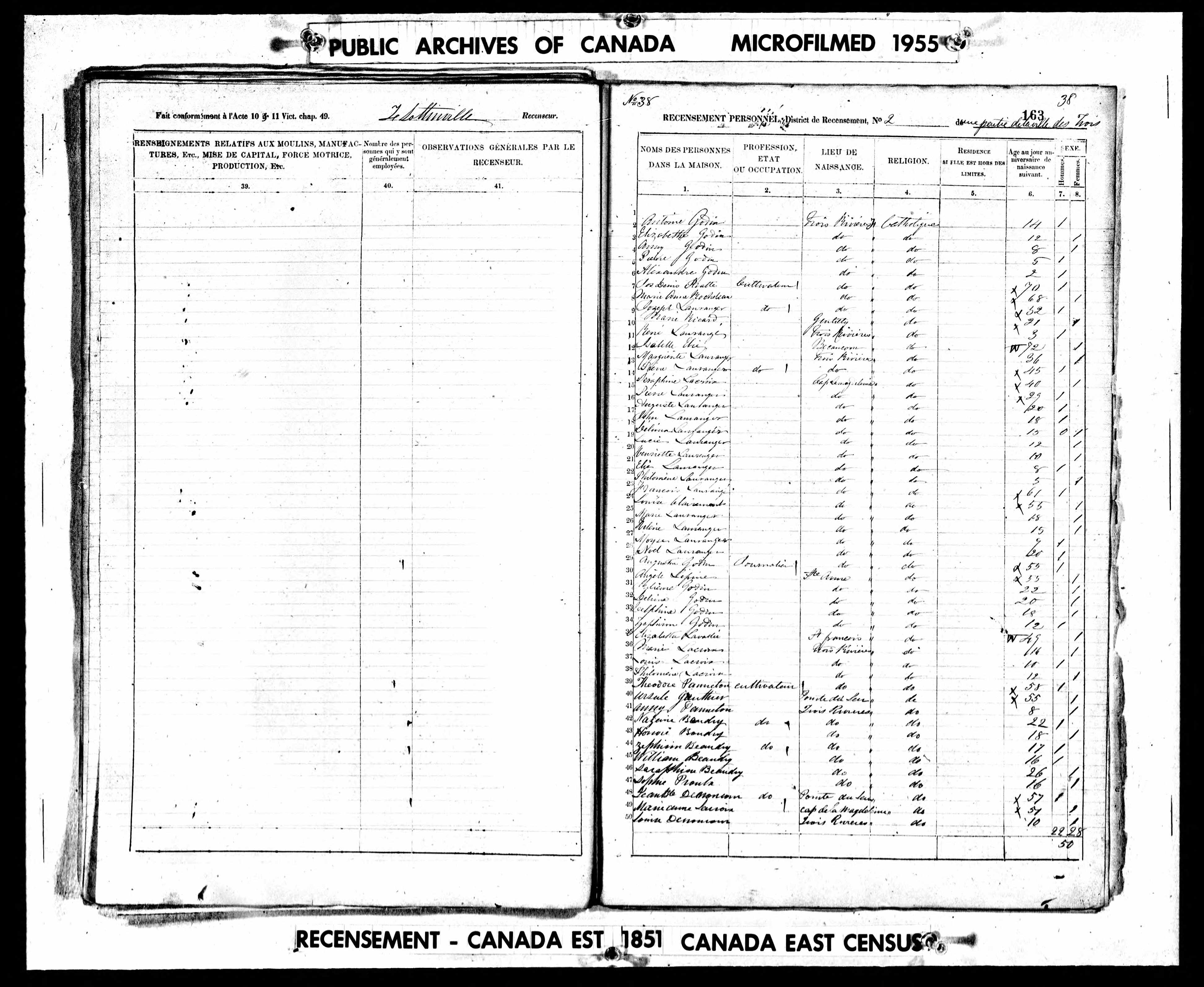 Recensement canadien 1851