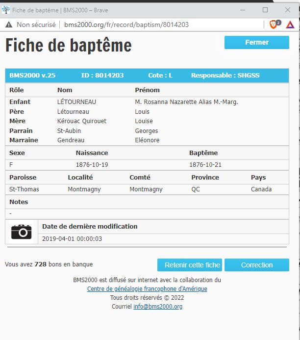 Fiche de baptême de la base de données BMS2000 Fiche de baptême de la base de données BMS2000