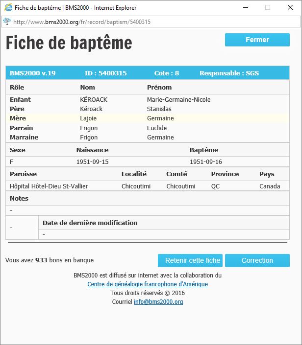 Fiche de baptême de la base de données BMS2000