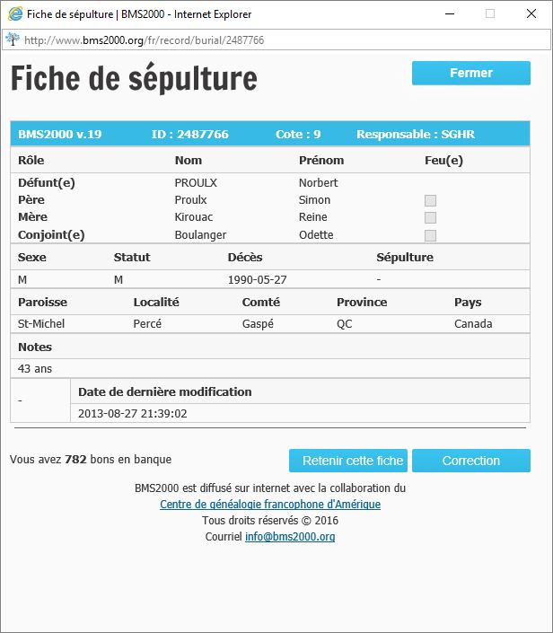 Fiche de sépulture de la base de données BMS2000