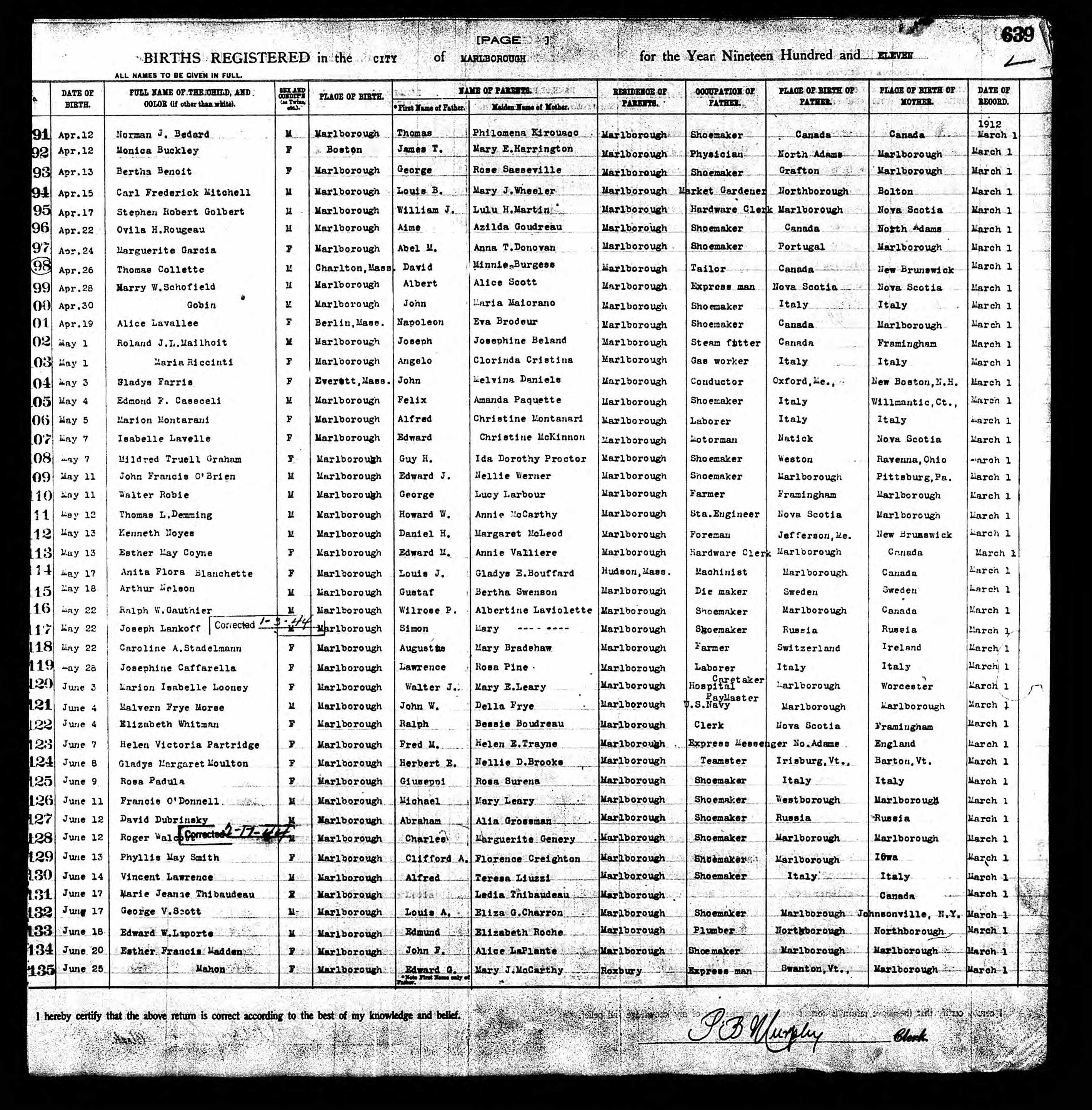 Enregistrement de la naissance