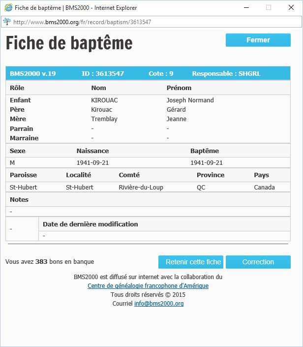 Fiche de baptême de la base de données BMS2000