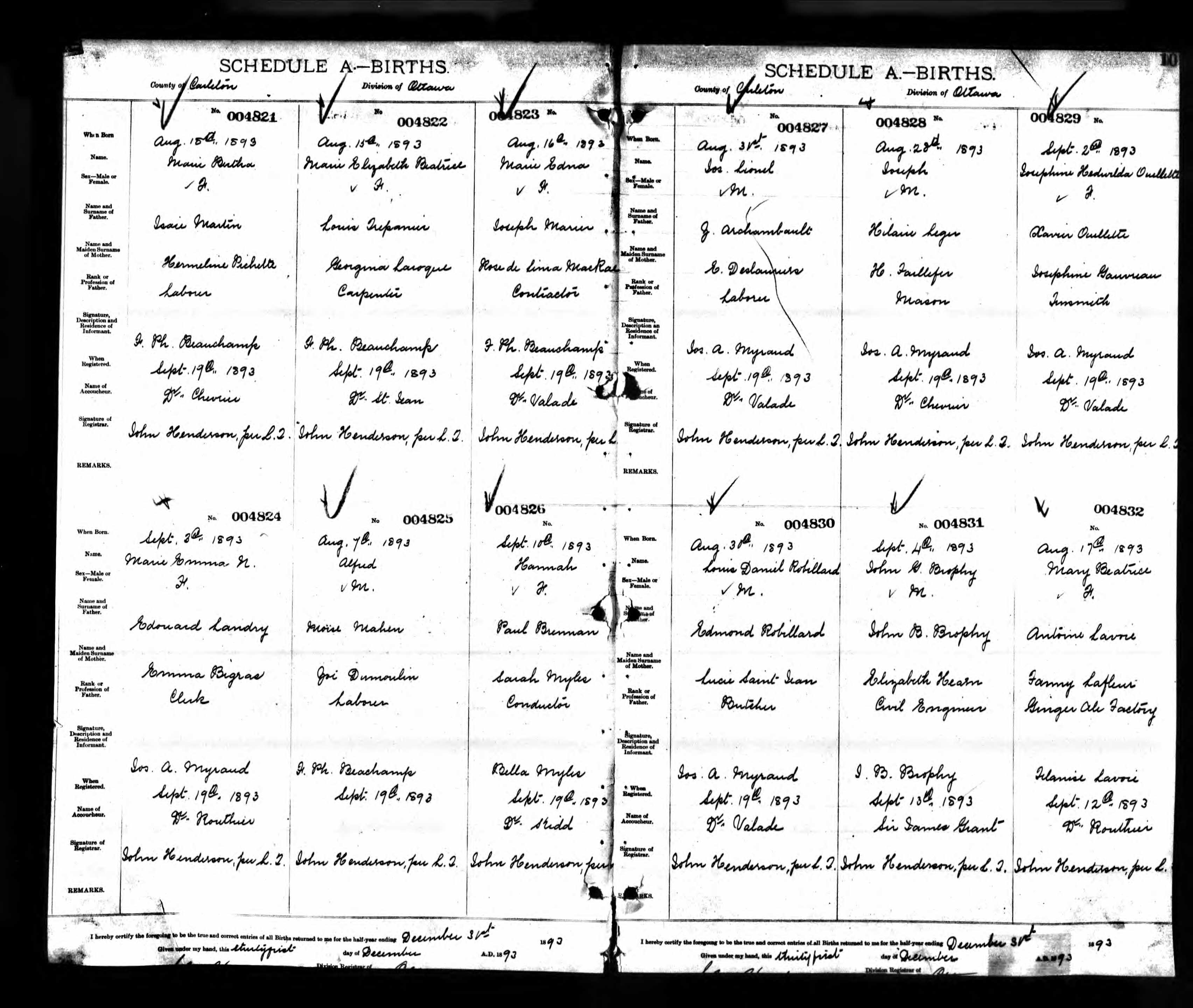 Enregistrement de la naissance