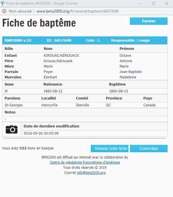 Fiche de baptême de la base de données BMS2000