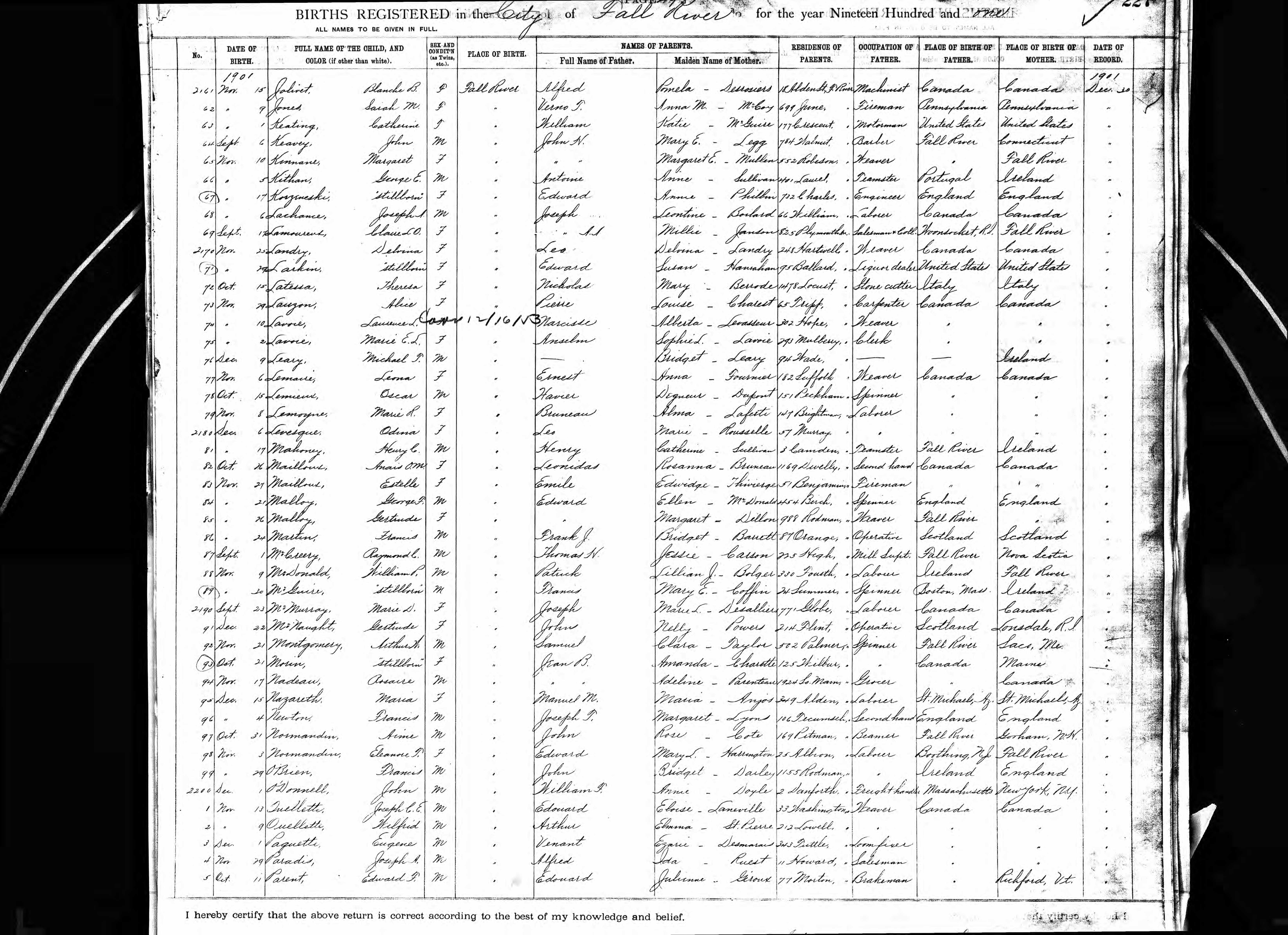 Enregistrement de la naissance