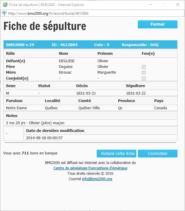 Fiche de sépulture de la base de données BMS2000
