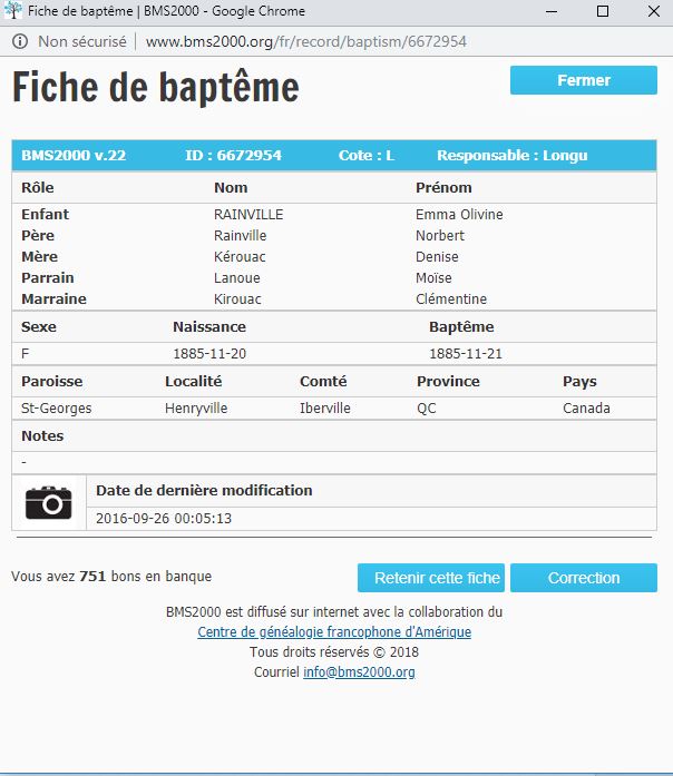 Fiche de baptême de la base de données BMS2000