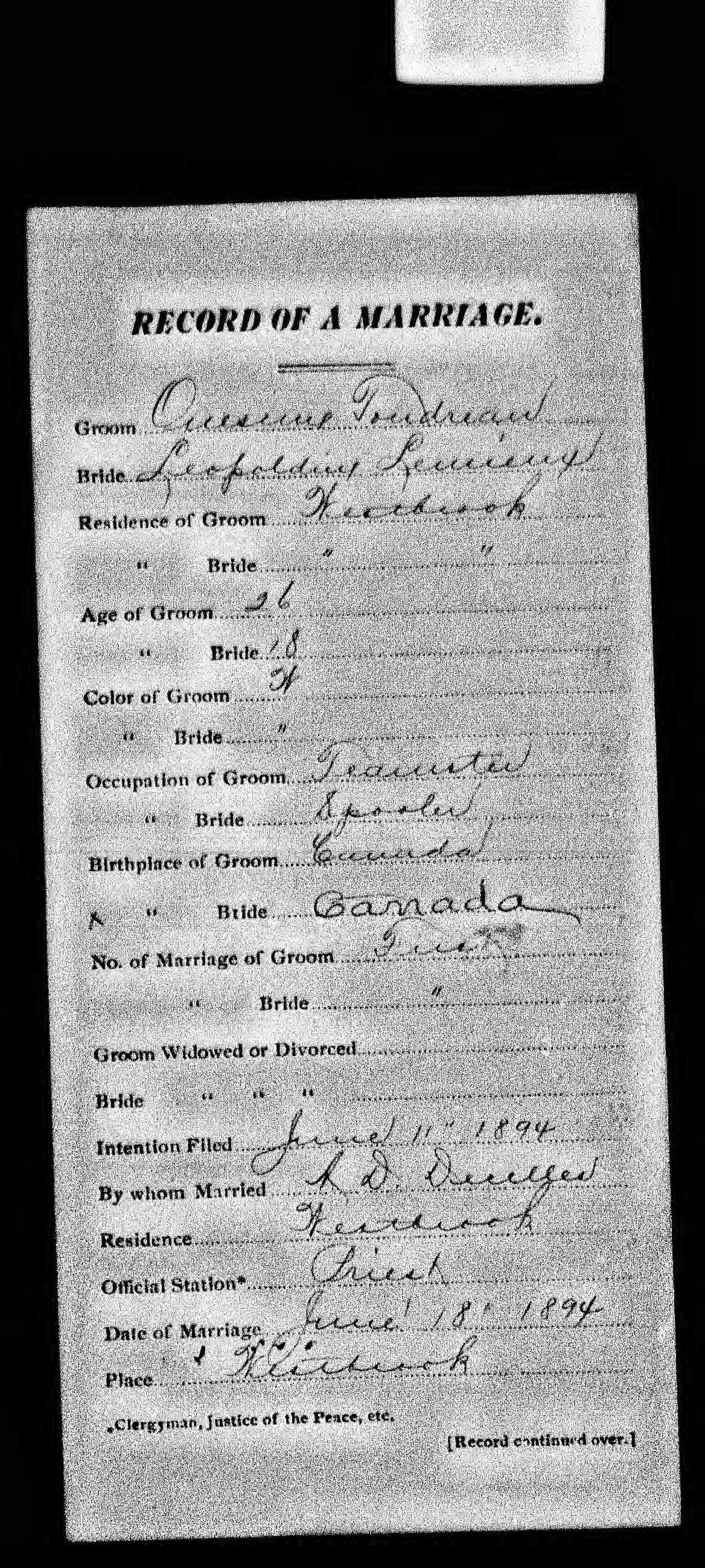 Enregistrement du mariage, recto