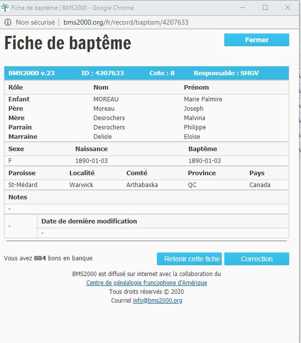 Fiche de baptême de la base de données BMS2000 Fiche de baptême de la base de données BMS2000