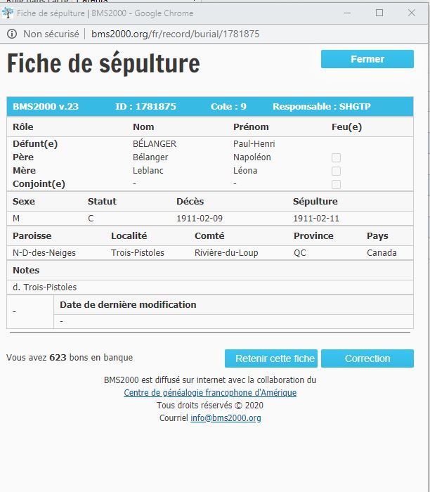 Fiche de sépulture de la base de données BMS2000 Fiche de sépulture de la base de données BMS2000