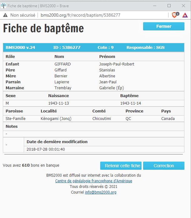 Fiche de baptême de la base de données BMS2000