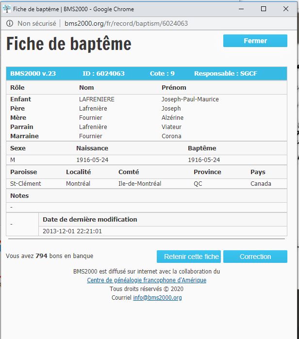 Fiche de baptême de la base de données BMS2000
