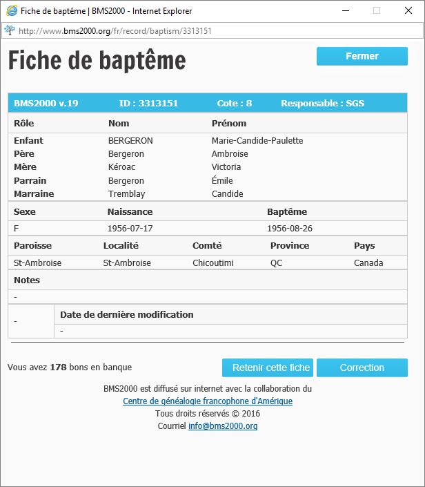 Fiche de baptême de la base de données BMS2000