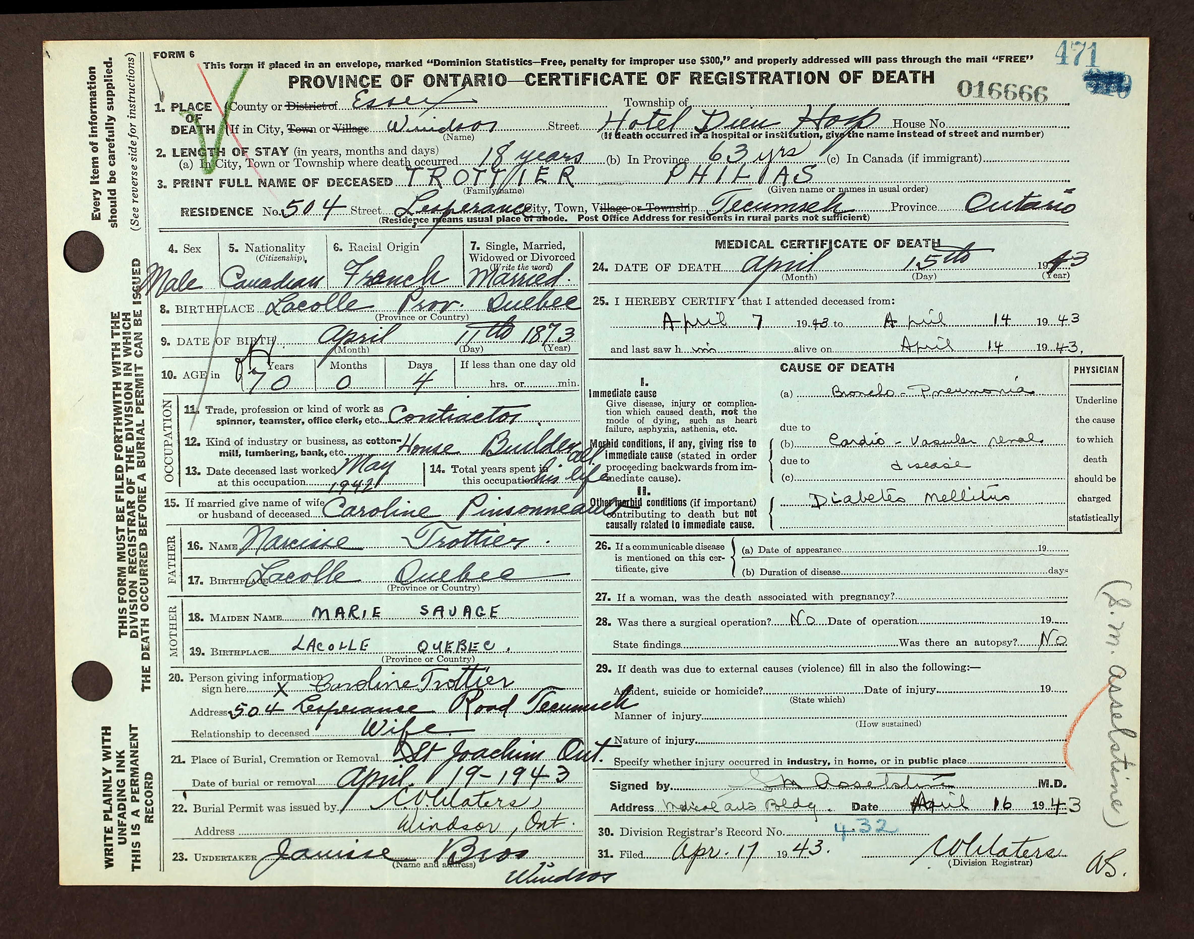 Certificat de décès
