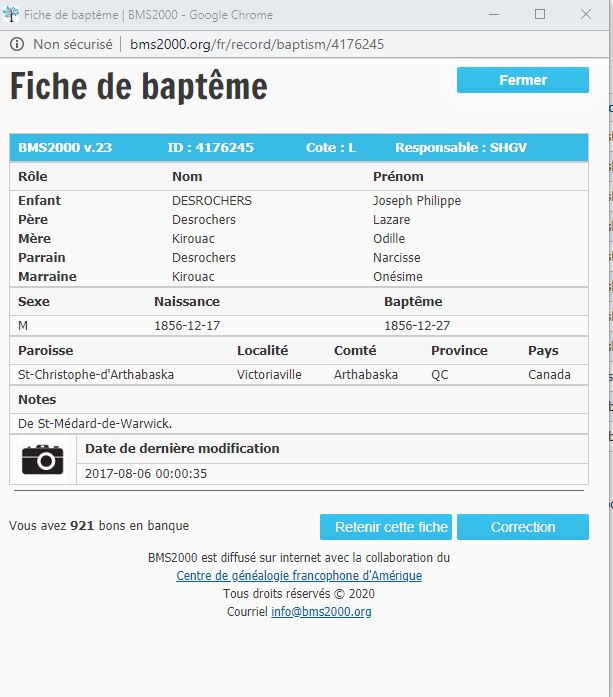 Fiche de baptême de la base de données BMS2000