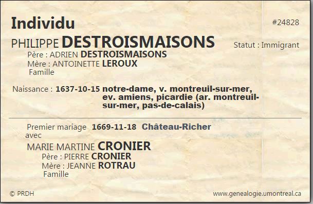 Fiche individuelle du PRDH