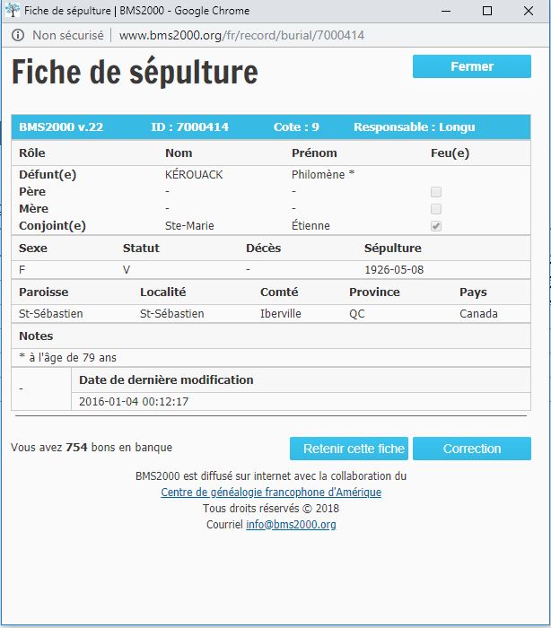 Fiche de sépulture de la base de données BMS2000