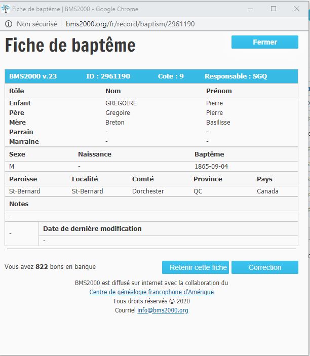 Fiche de baptême de la base de données BMS2000