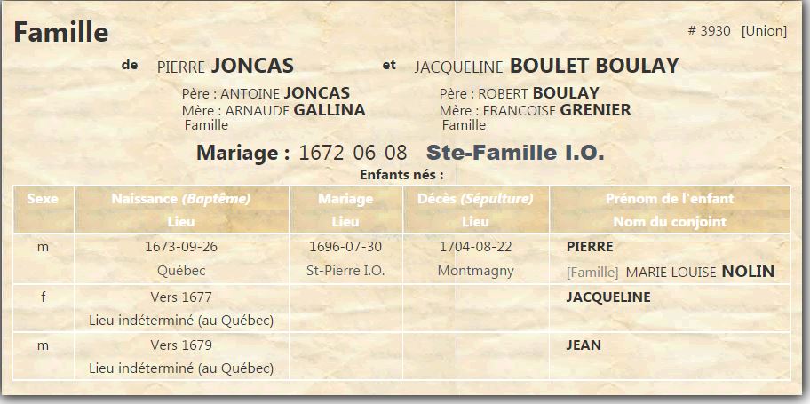 Fiche de famille du PRDH