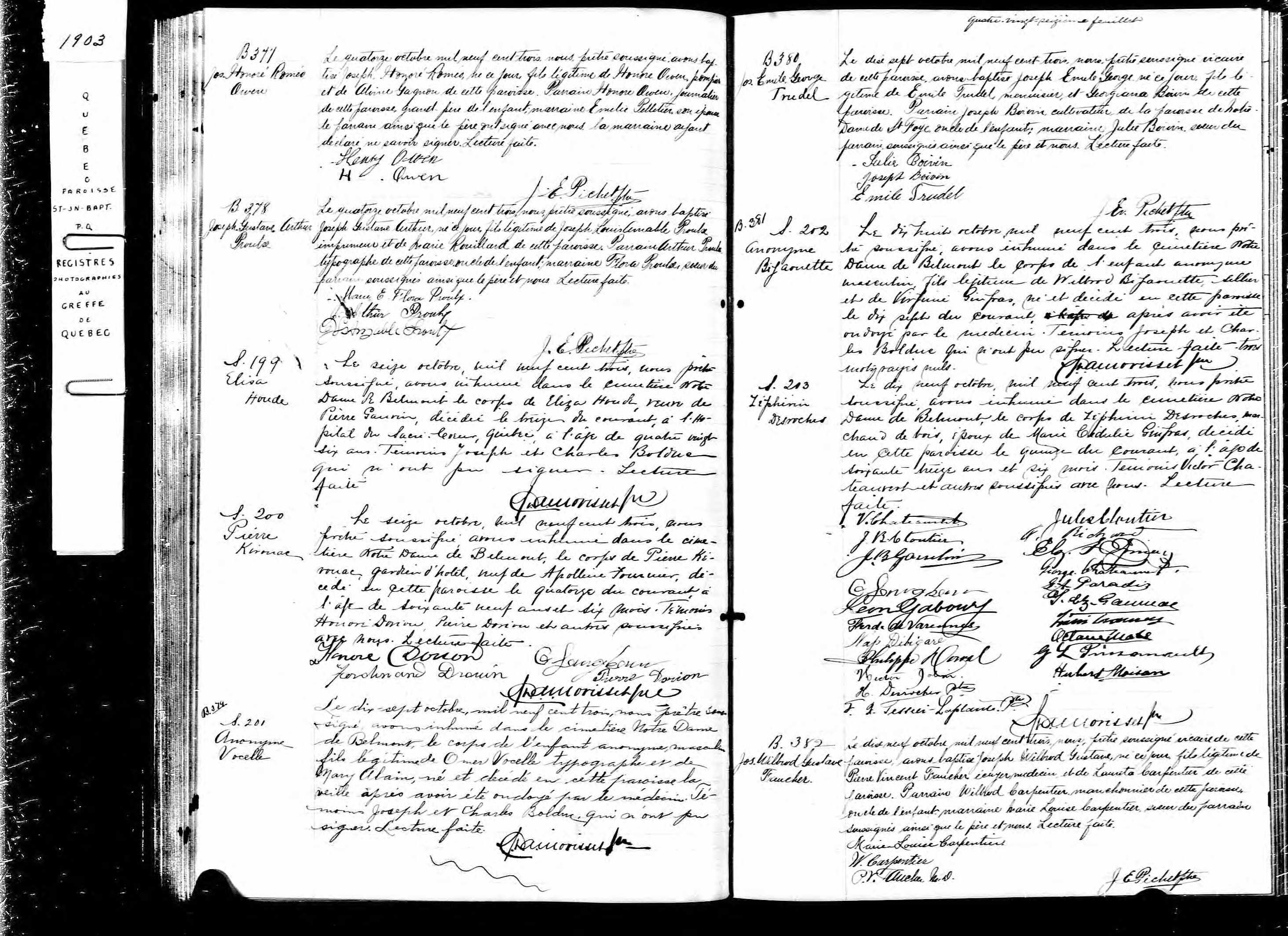 Acte de sépulture Acte de sépulture