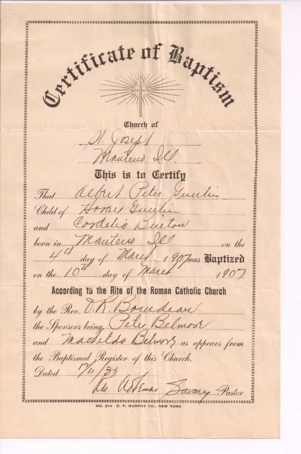 Certificat de baptême