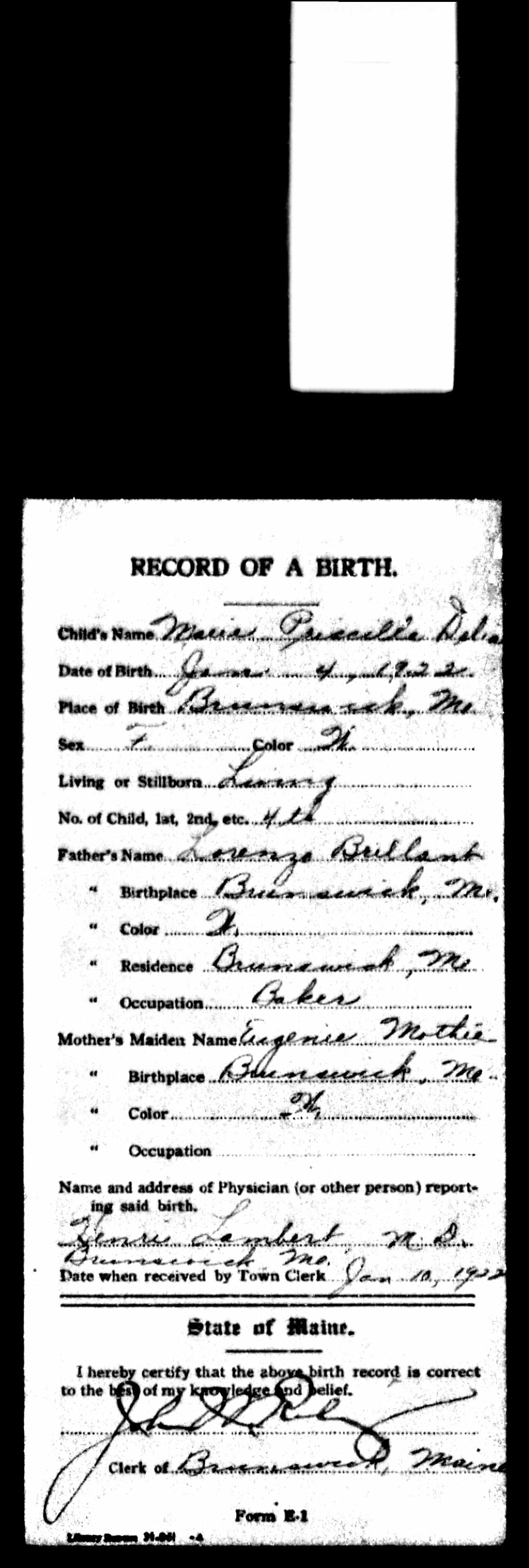 Enregistrement de la naissance