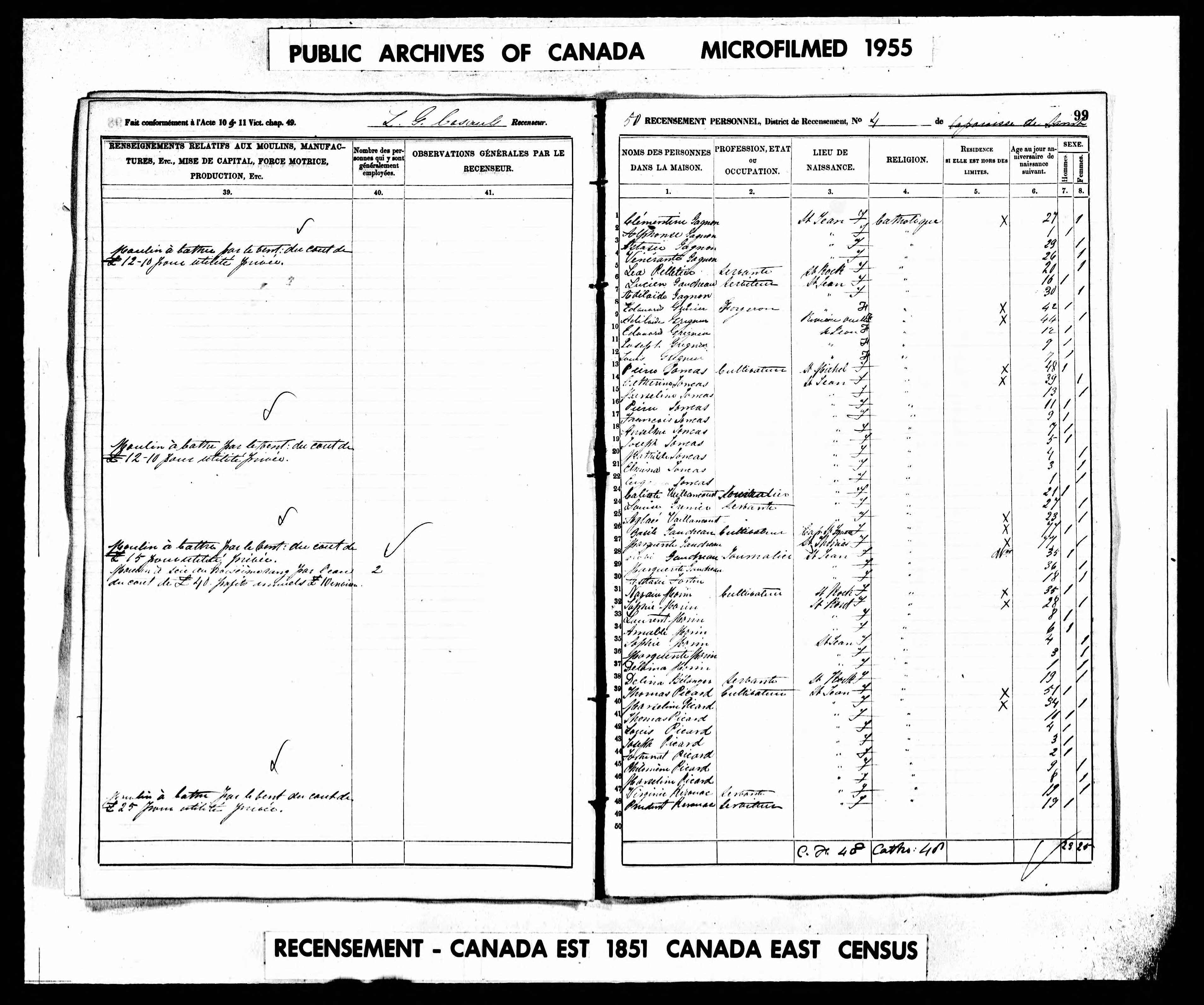 Recensement canadien 1851