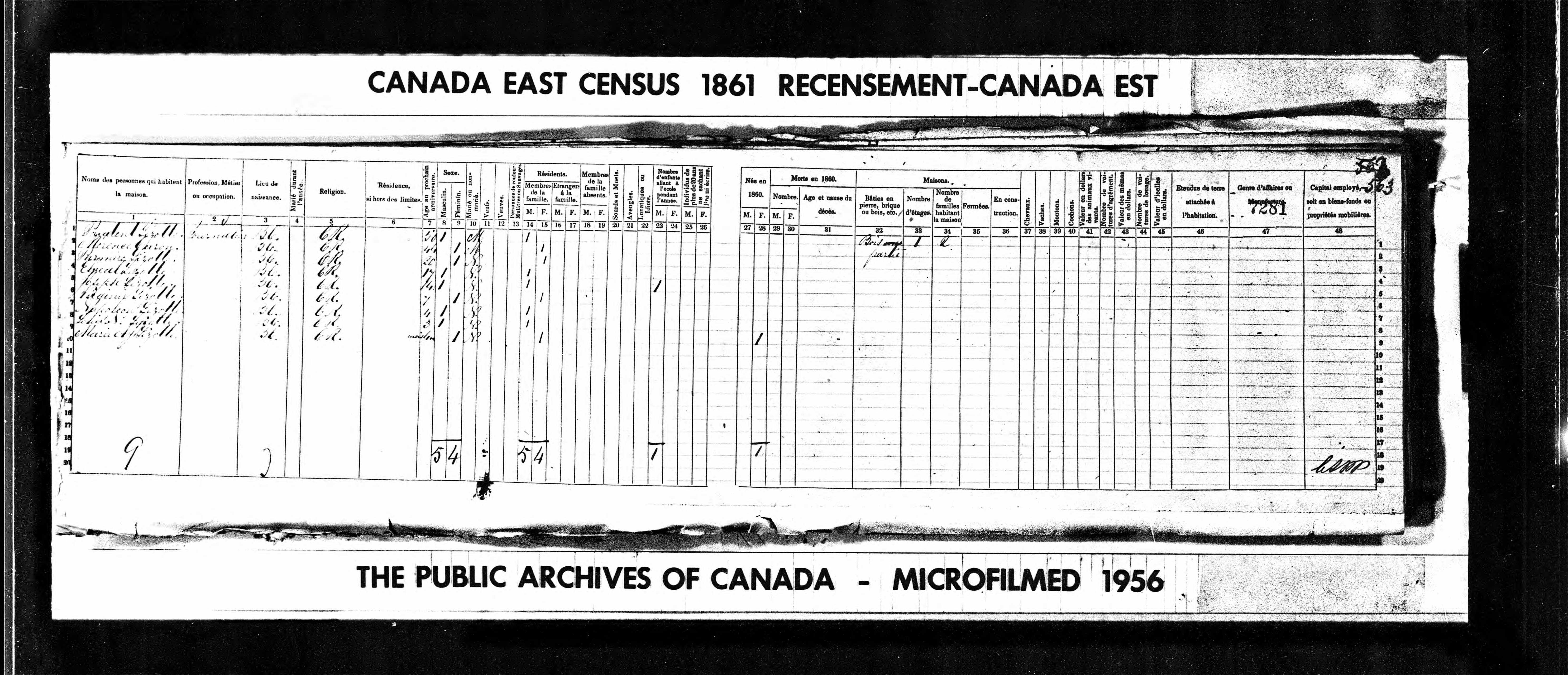 Recensement canadien 1851