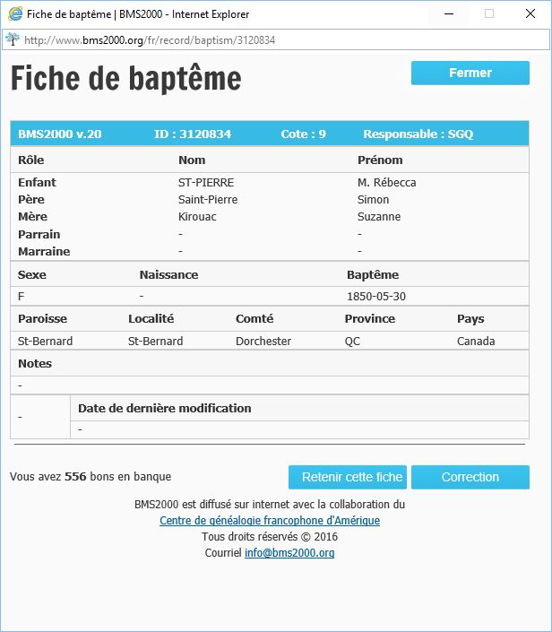 Fiche de baptême de la base de données BMS2000