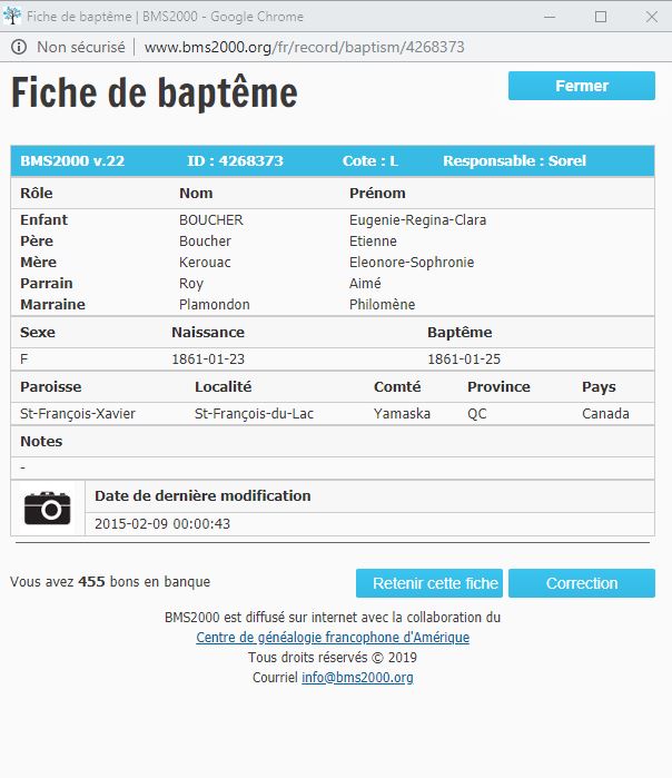 Fiche de baptême de la base de données BMS2000