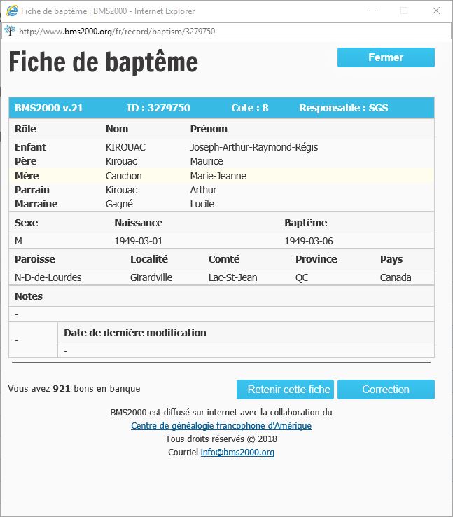 Fiche de baptême de la base de données BMS2000