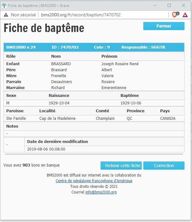 Fiche de baptême de la base de données BMS2000 Fiche de baptême de la base de données BMS2000