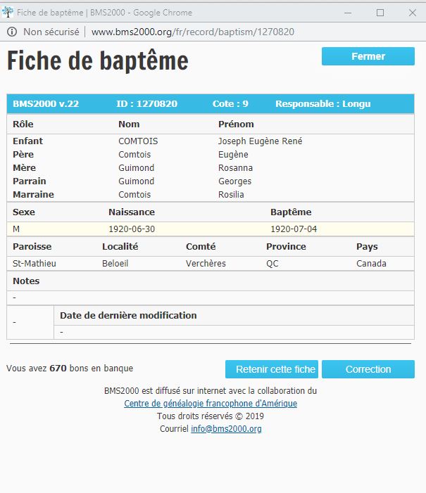 Fiche de baptême de la base de données BMS2000