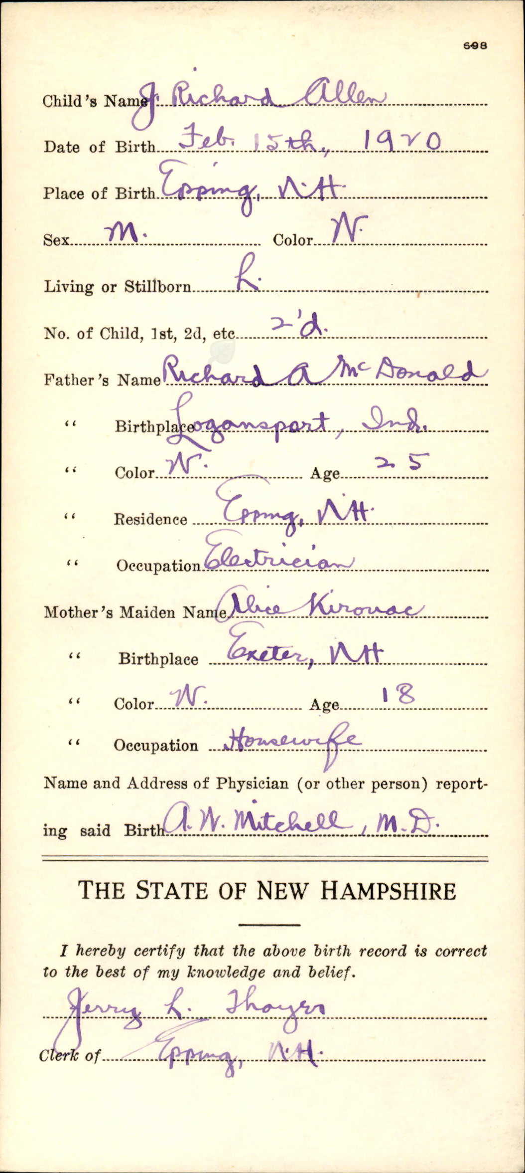 Enregistrement de la naissance