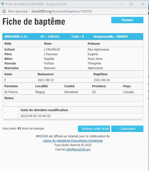 Fiche de baptême de la base de données BMS2000